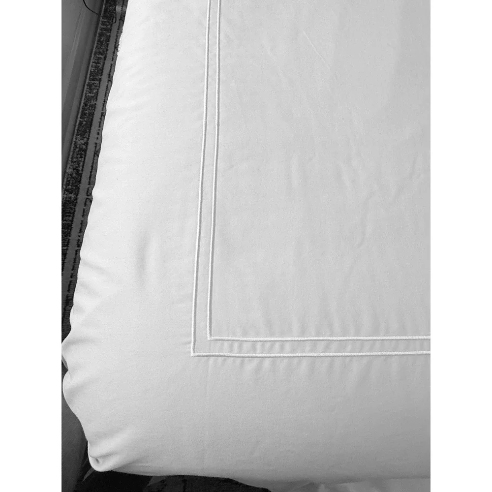 Cuddledown Queen Duvet Cover White 100% Cotton Double Row Embroidered Hotel